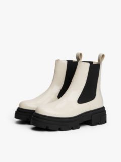 Shiny Leather Cleat Chelsea Boots — White 2