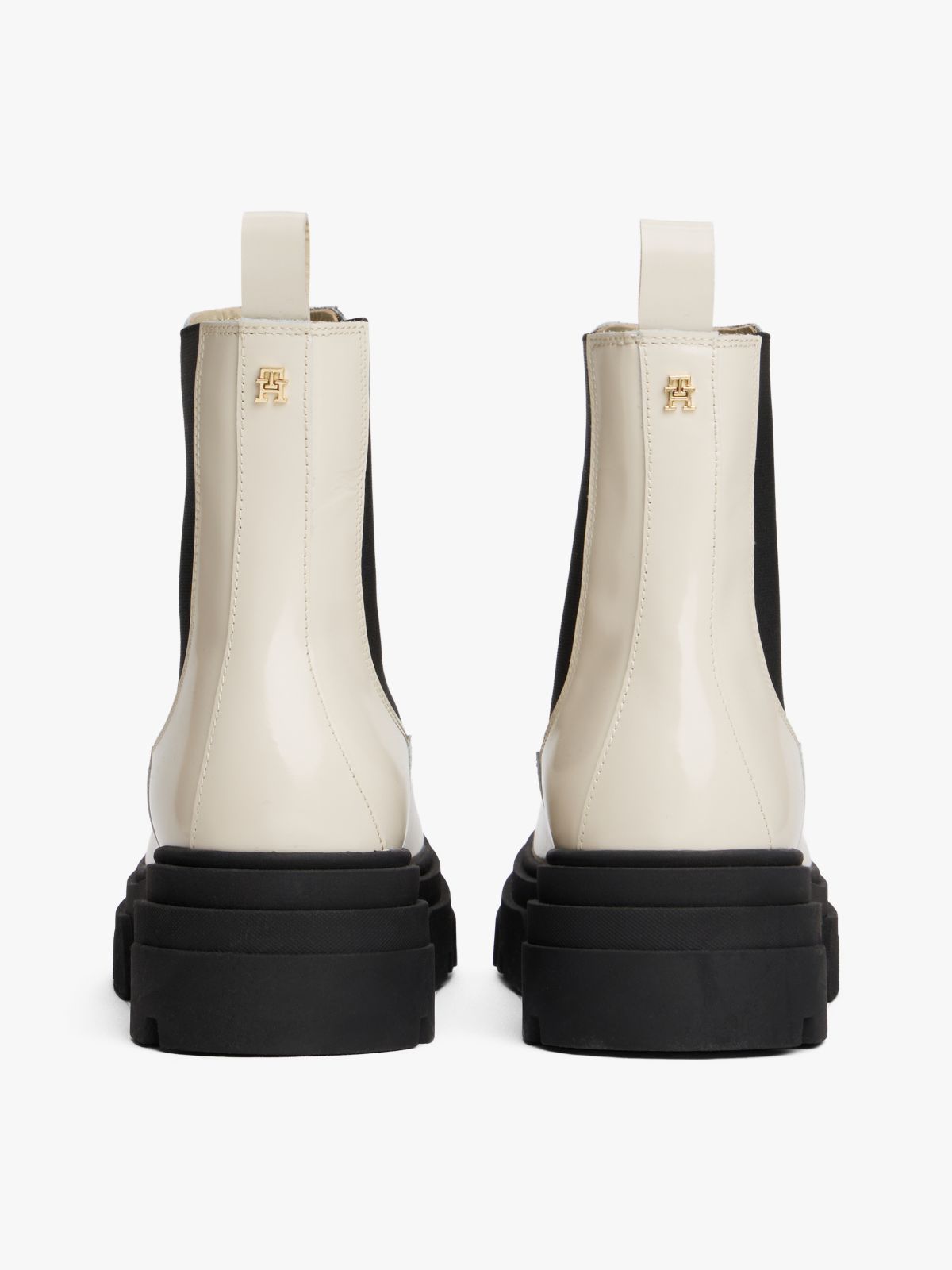 Shiny Leather Cleat Chelsea Boots — White