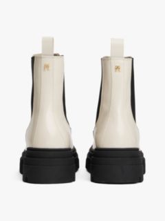Shiny Leather Cleat Chelsea Boots — White 4