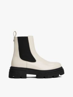 Shiny Leather Cleat Chelsea Boots — White 1