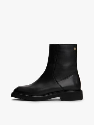 black square toe leather ankle boots for women tommy hilfiger