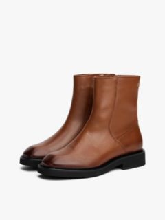 Square Toe Leather Ankle Boots — Brown 2