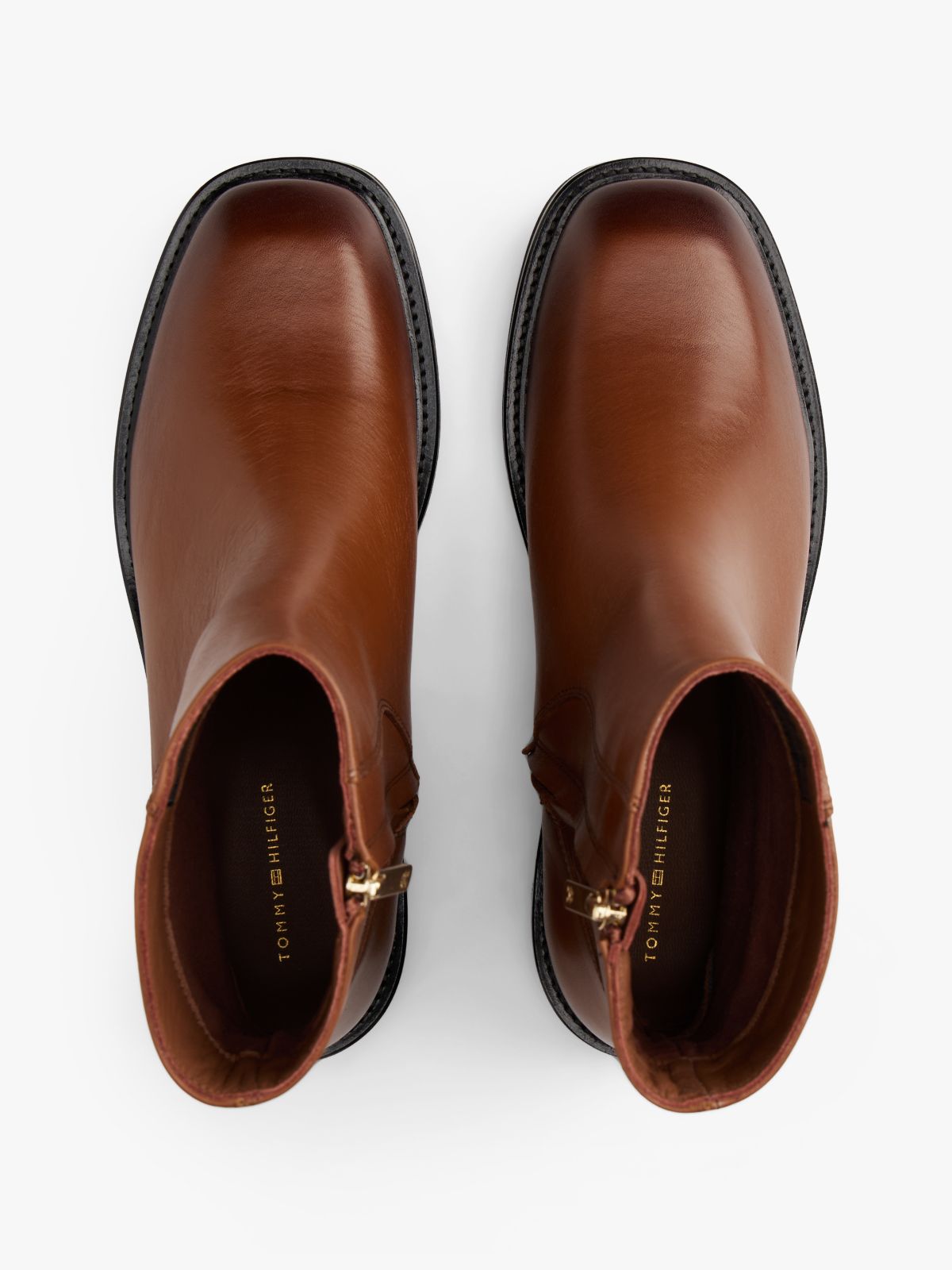 Square Toe Leather Ankle Boots — Brown