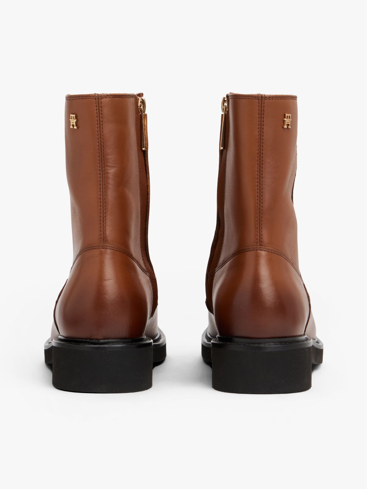 Square Toe Leather Ankle Boots — Brown