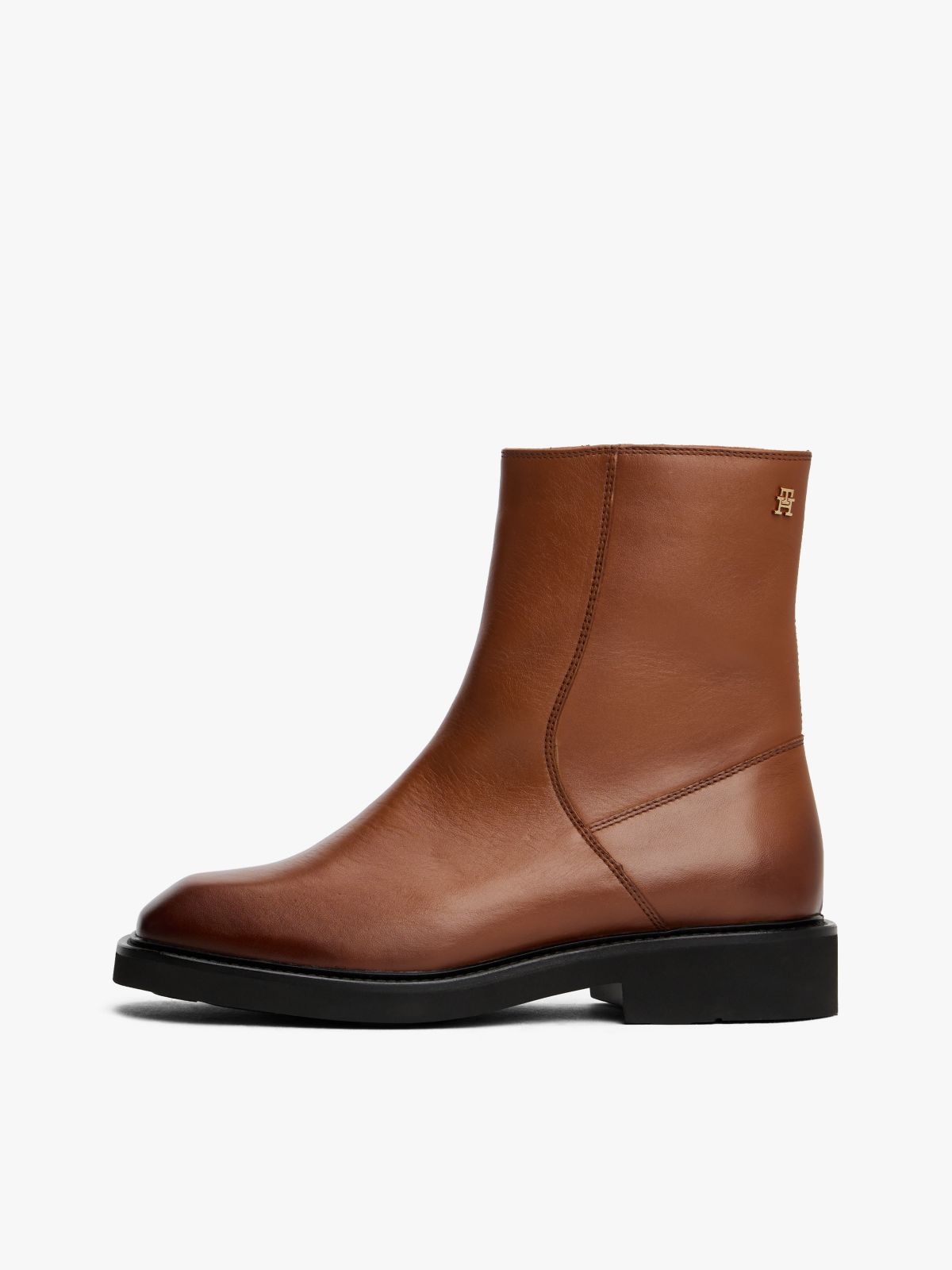 Square Toe Leather Ankle Boots — Brown