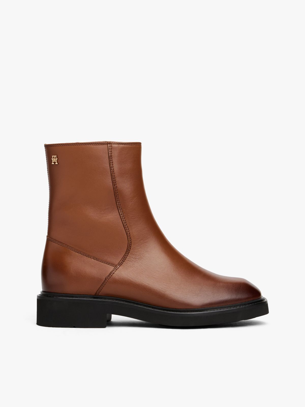 Square Toe Leather Ankle Boots — Brown