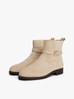 Suede Ankle Strap Riding Boots — Beige 2