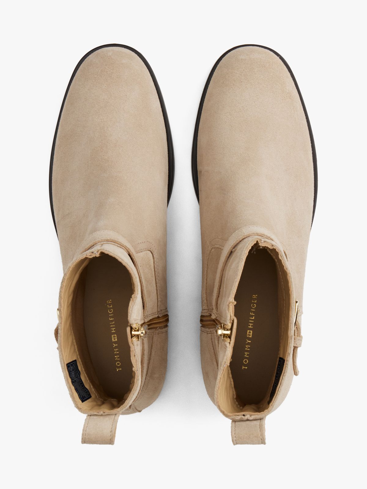 Suede Ankle Strap Riding Boots — Beige