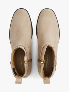 Suede Ankle Strap Riding Boots — Beige 3