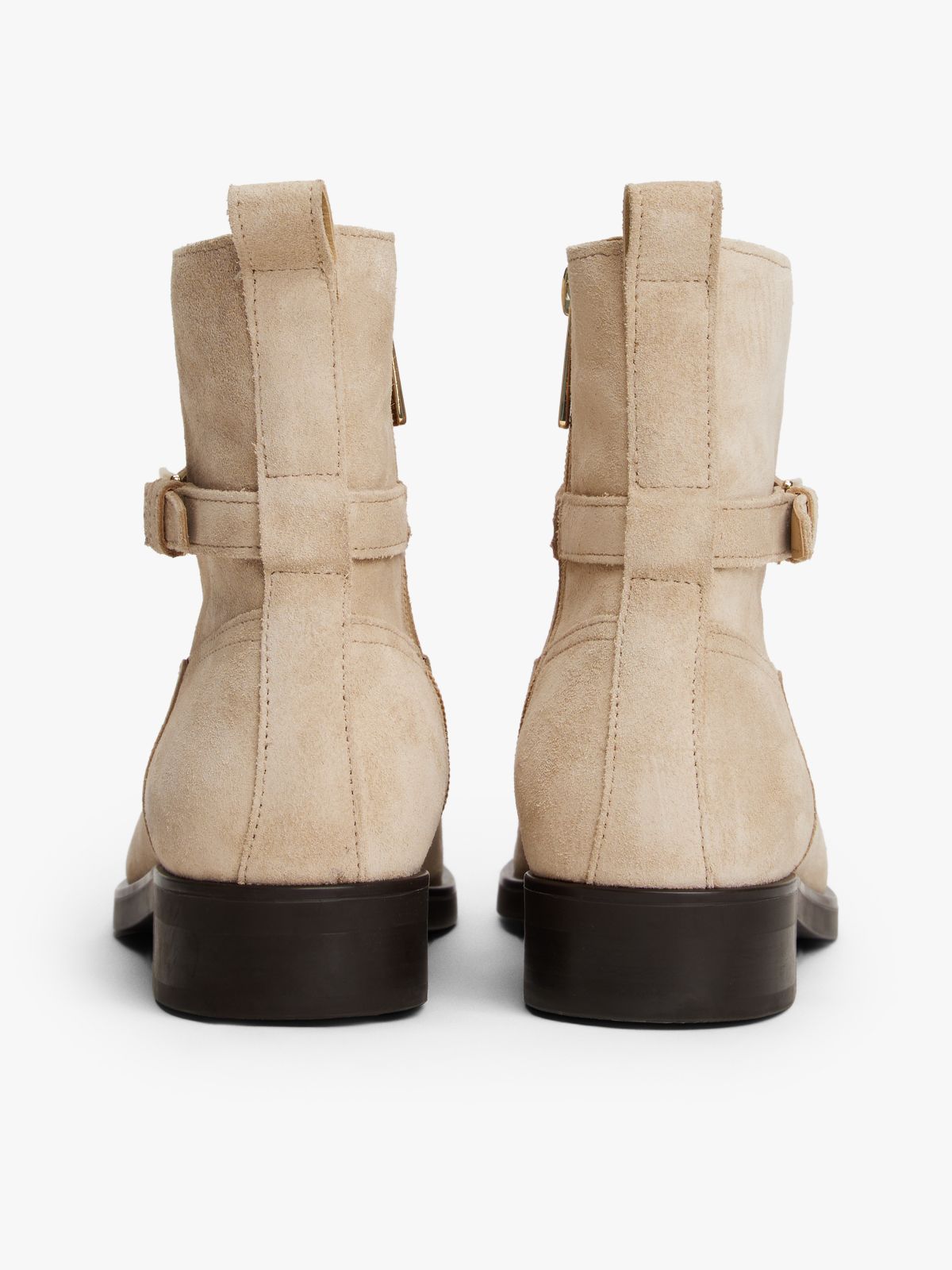 Suede Ankle Strap Riding Boots — Beige