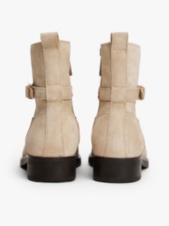 Suede Ankle Strap Riding Boots — Beige 4