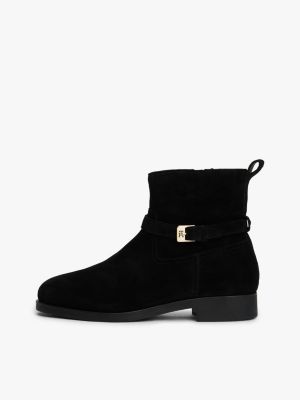 schwarz reitstiefel aus wildleder mit knöchelriemen für damen - tommy hilfiger