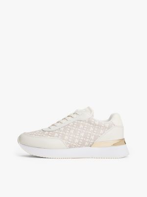white th monogram leather trainers for women tommy hilfiger