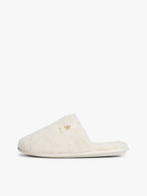zapatillas de casa en pelo sintético beige de mujeres tommy hilfiger