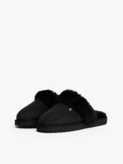 TH Monogram Shearling Leather Slippers — Black 2