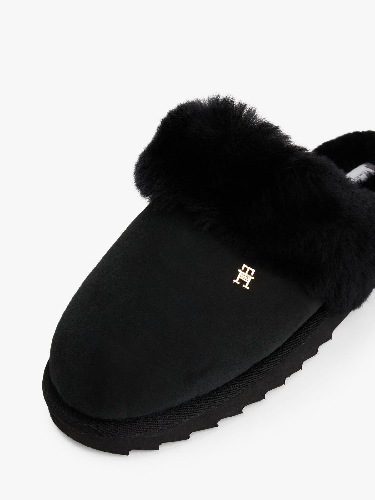 TH Monogram Shearling Leather Slippers — Black