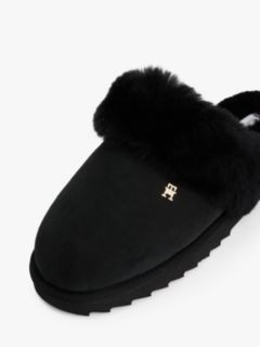 TH Monogram Shearling Leather Slippers — Black 6