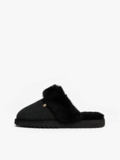 TH Monogram Shearling Leather Slippers — Black 7