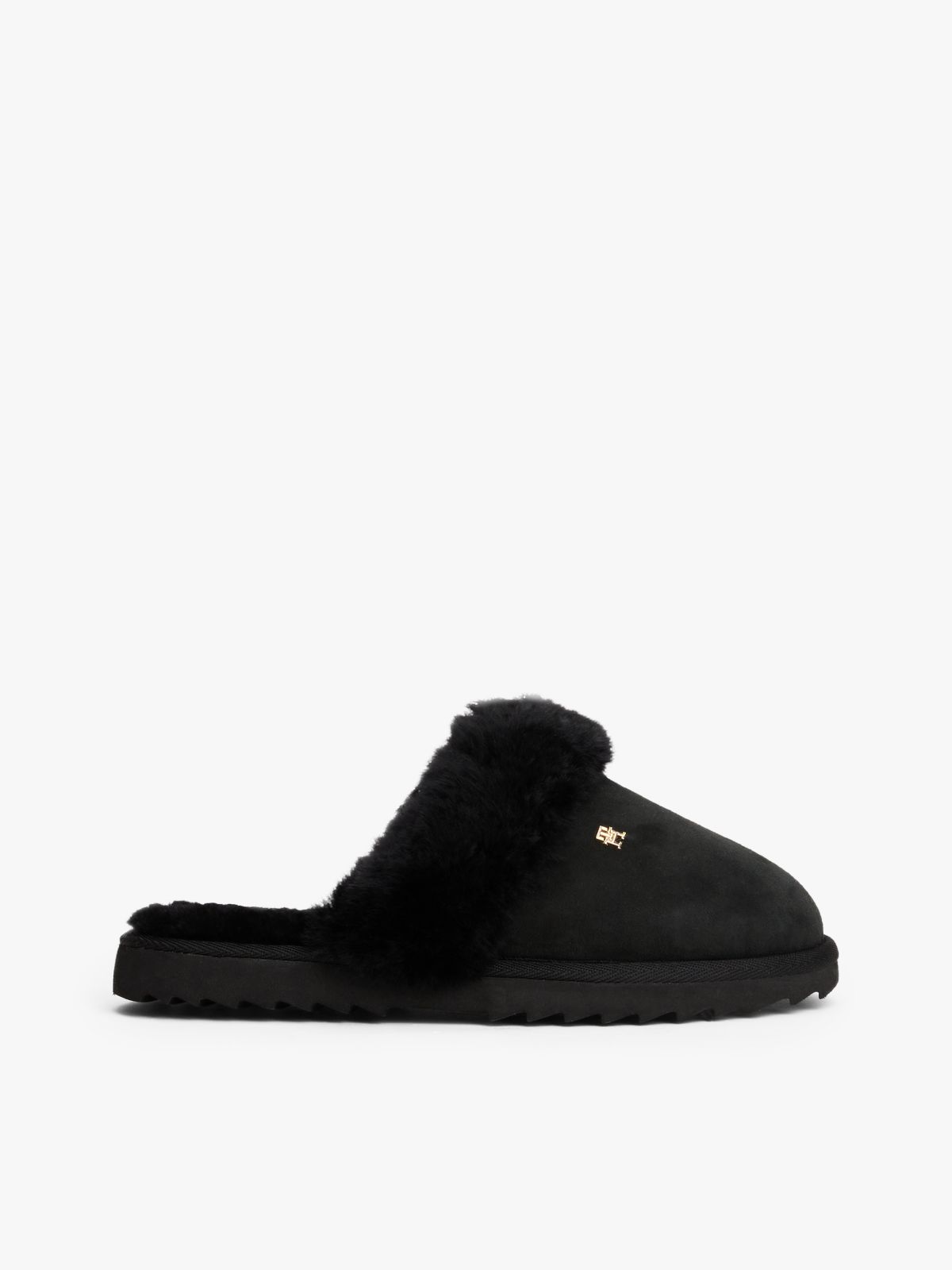 TH Monogram Shearling Leather Slippers — Black