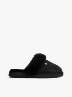 TH Monogram Shearling Leather Slippers — Black 1
