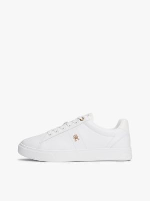 white leather th monogram court trainers for women tommy hilfiger