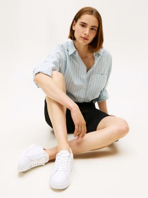 white leather th monogram court trainers for women tommy hilfiger