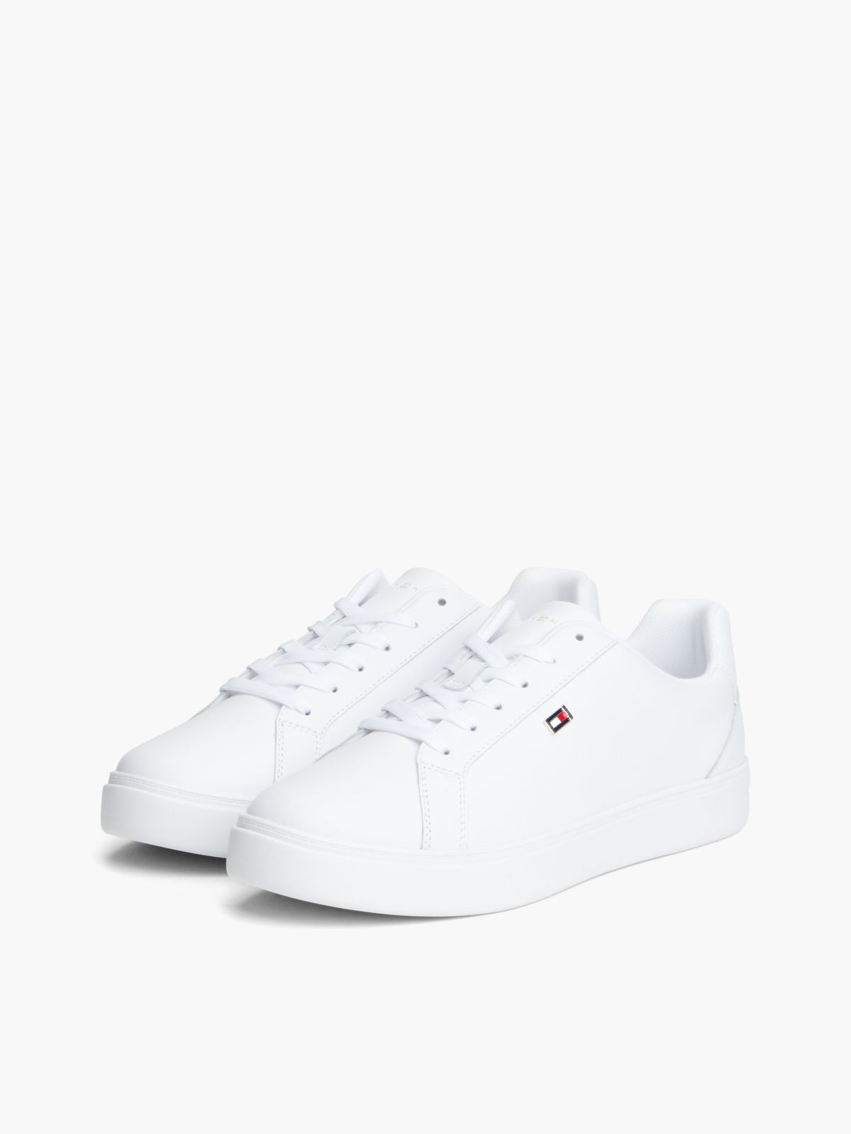 Enamel Flag Leather Court Trainers — White