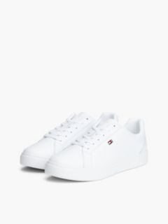 Enamel Flag Leather Court Trainers — White 2