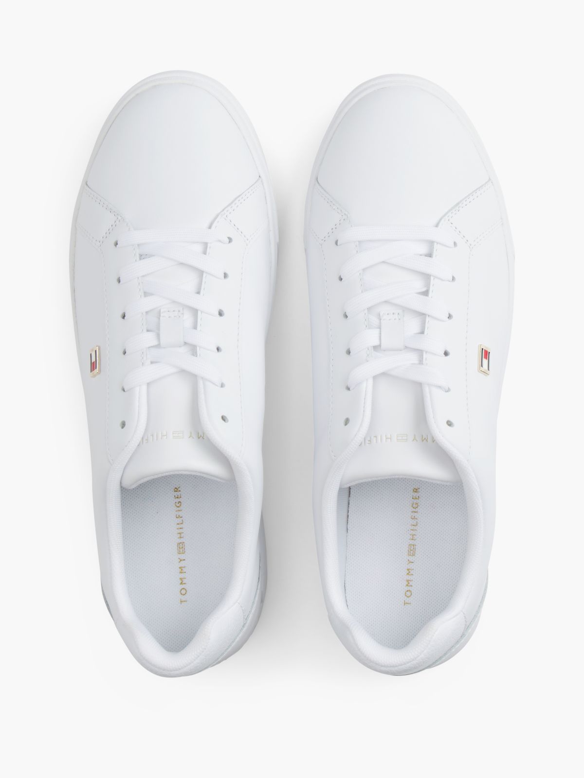 Enamel Flag Leather Court Trainers — White