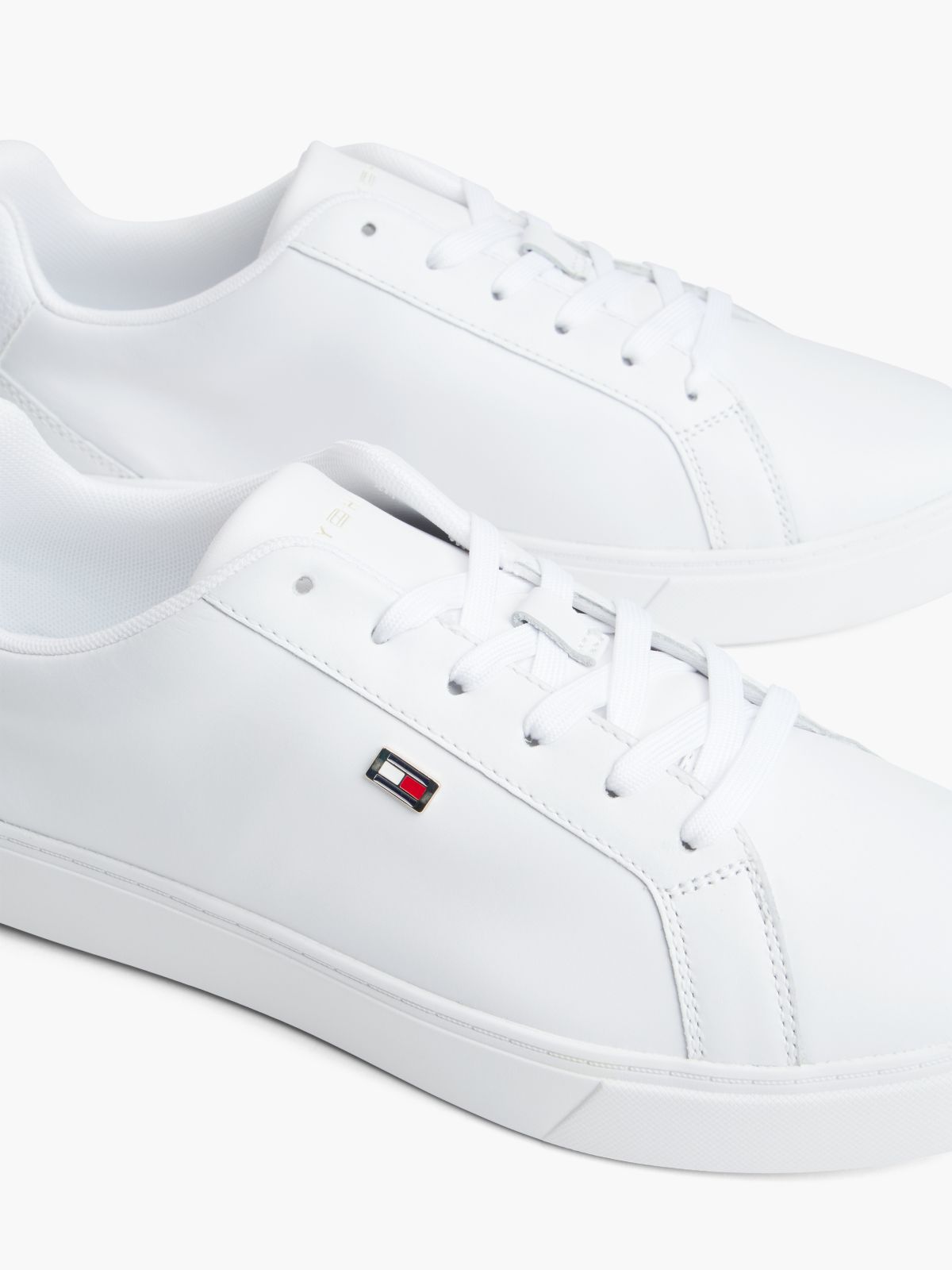 Enamel Flag Leather Court Trainers — White