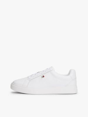 white enamel flag leather court trainers for women tommy hilfiger