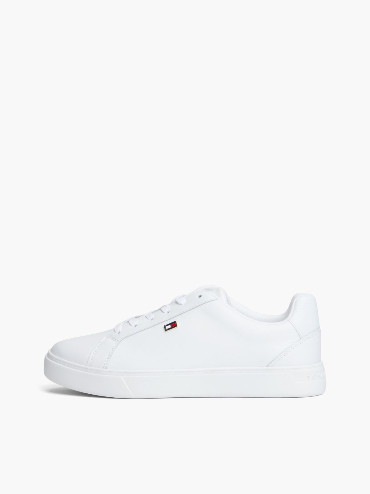 Enamel Flag Leather Court Trainers — White