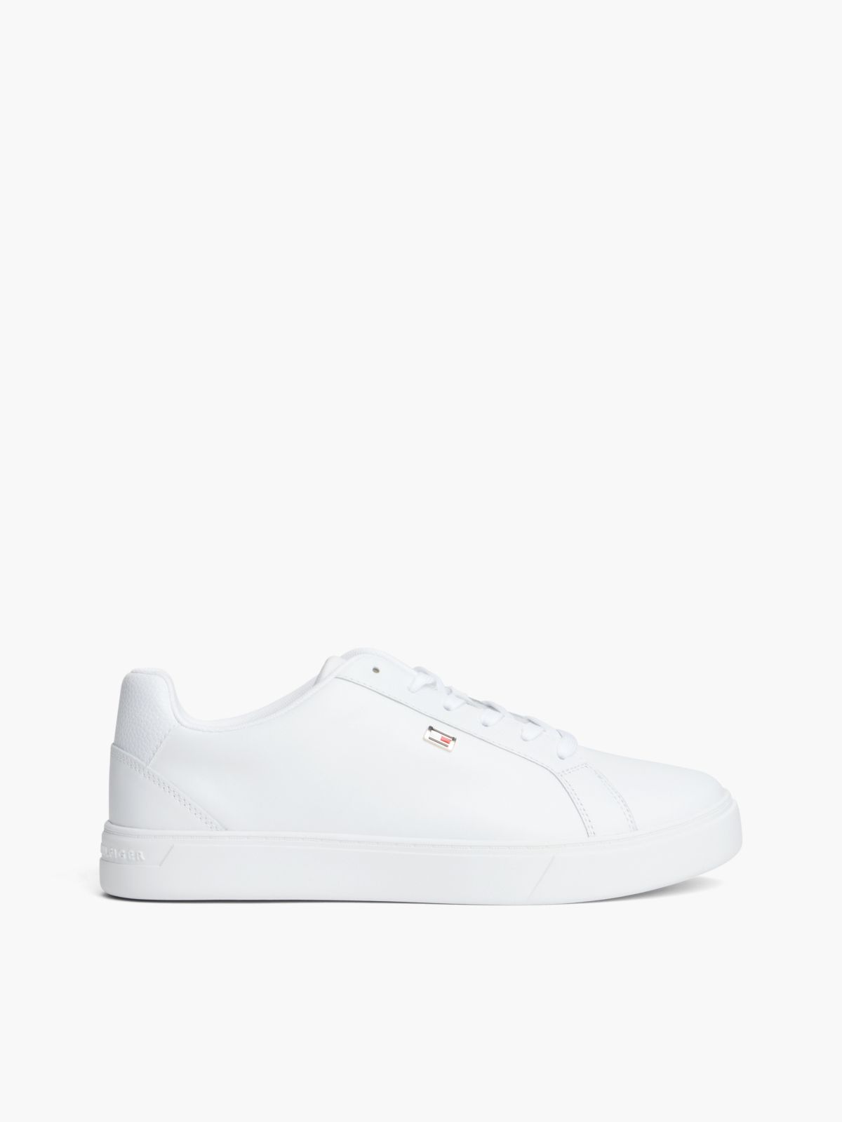 Enamel Flag Leather Court Trainers — White