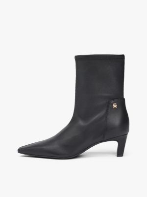 stivaletti medi in pelle con monogramma th nero da donne tommy hilfiger