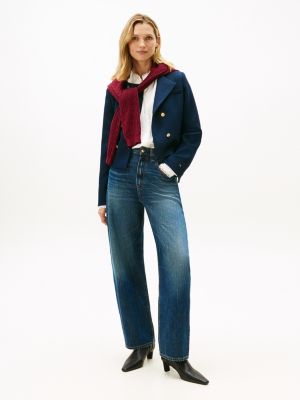 stivaletti medi in pelle con monogramma th nero da donne tommy hilfiger