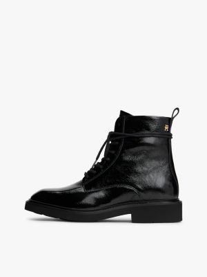 czarny sznurowane botki z marszczonej skóry dla kobiety - tommy hilfiger