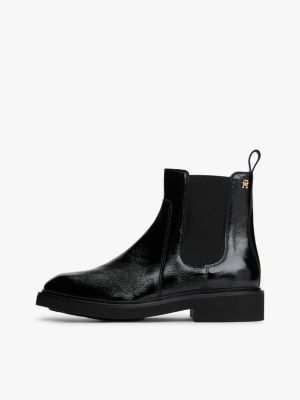 schwarz chelsea-boot aus lackleder mit crinkle-effekt für damen - tommy hilfiger