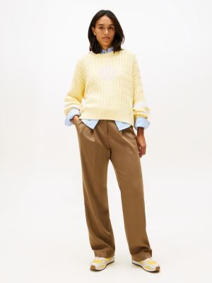 yellow th monogram leather mixed texture trainers for women tommy hilfiger