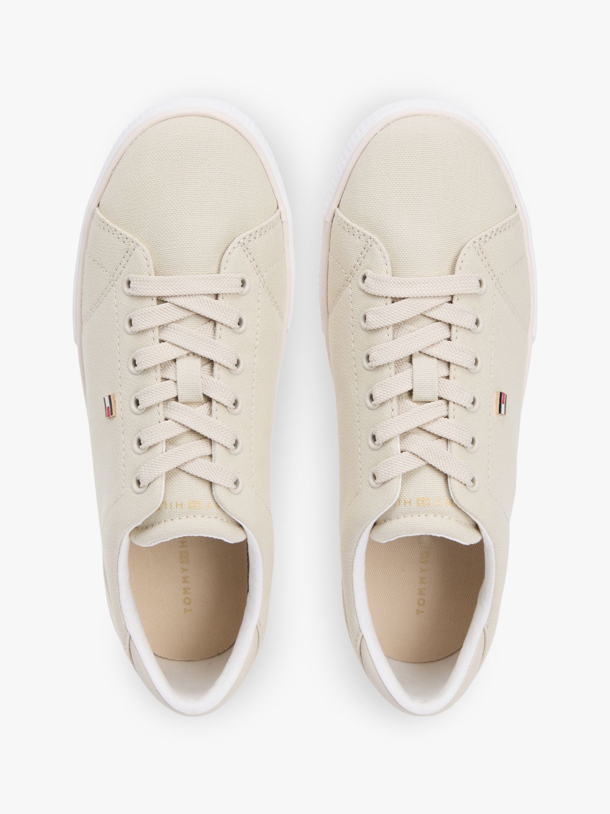 Low Profile Canvas Lace-Up Trainers — Beige