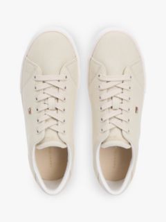 Low Profile Canvas Lace-Up Trainers — Beige 3