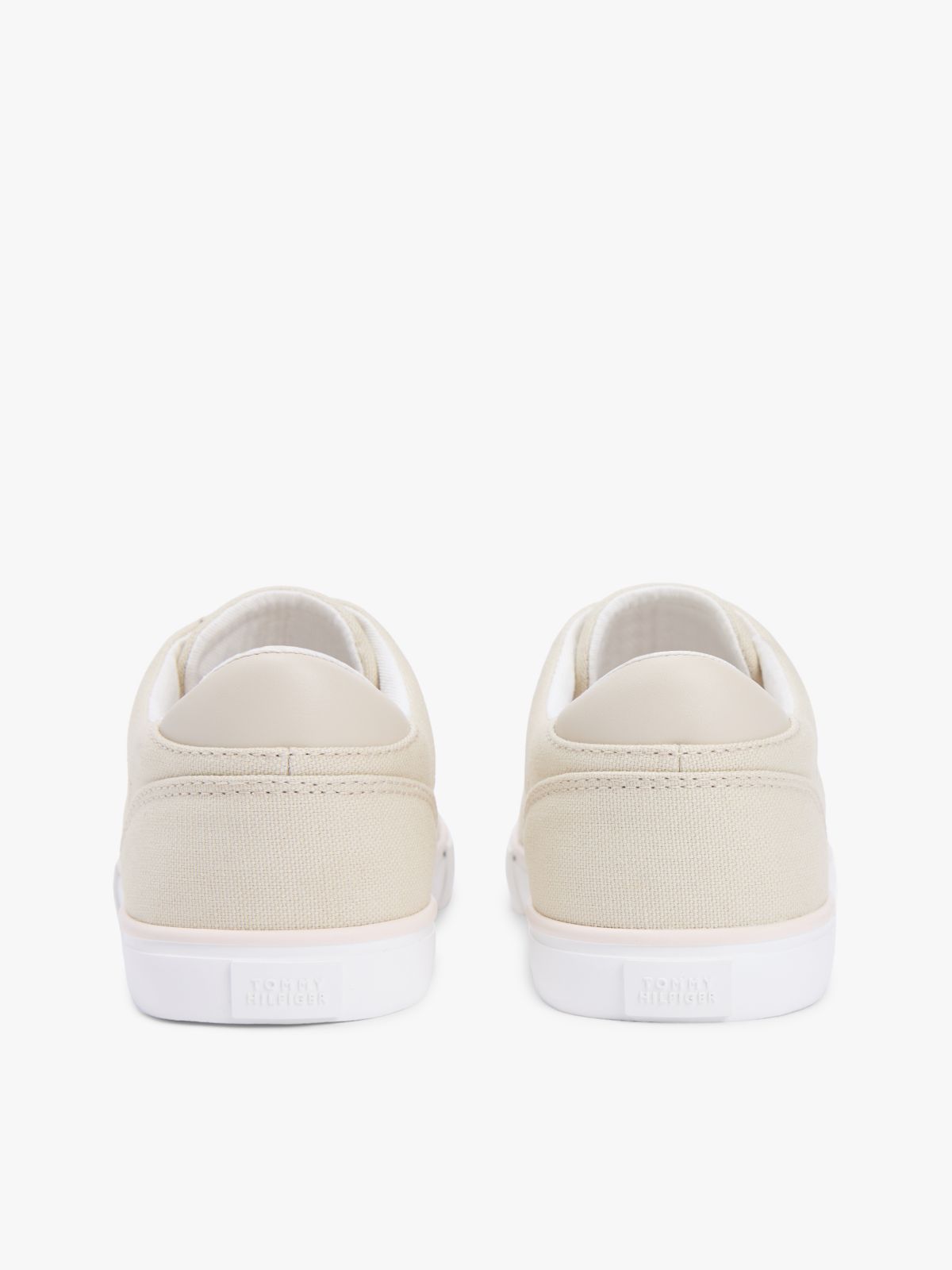 Low Profile Canvas Lace-Up Trainers — Beige
