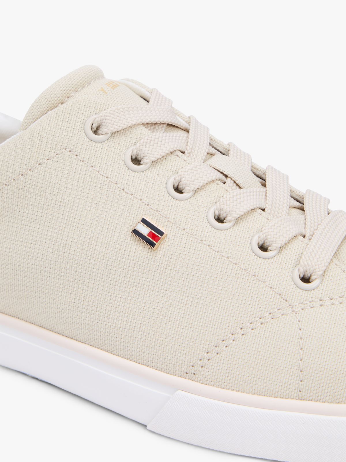 Low Profile Canvas Lace-Up Trainers — Beige