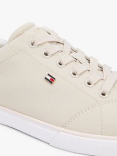 Low Profile Canvas Lace-Up Trainers — Beige 6