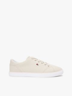Low Profile Canvas Lace-Up Trainers — Beige 1
