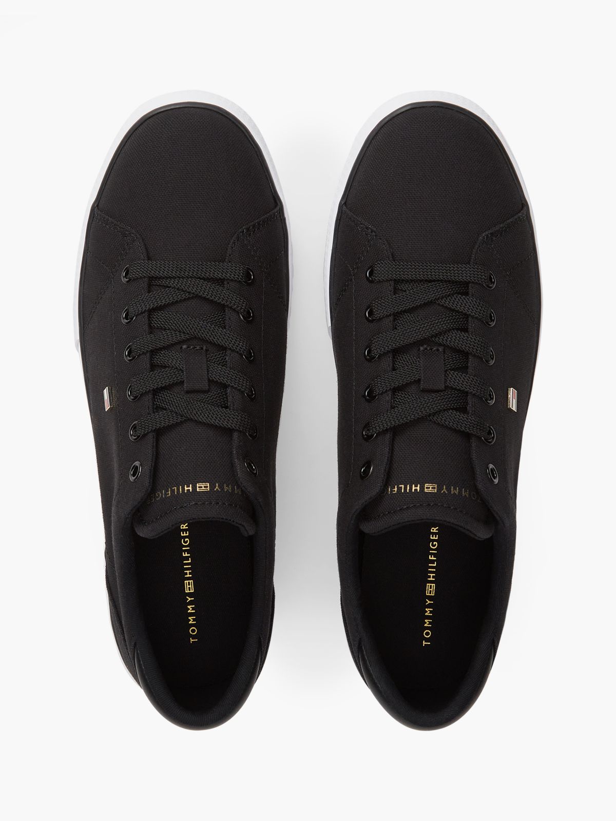 Low Profile Canvas Lace-Up Trainers — Black
