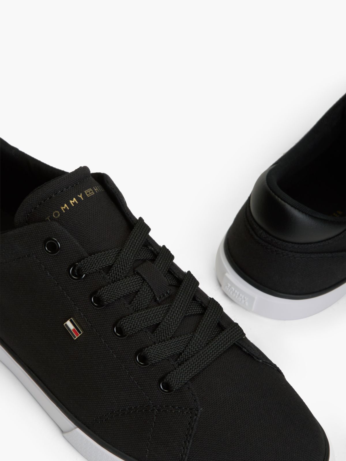 Low Profile Canvas Lace-Up Trainers — Black
