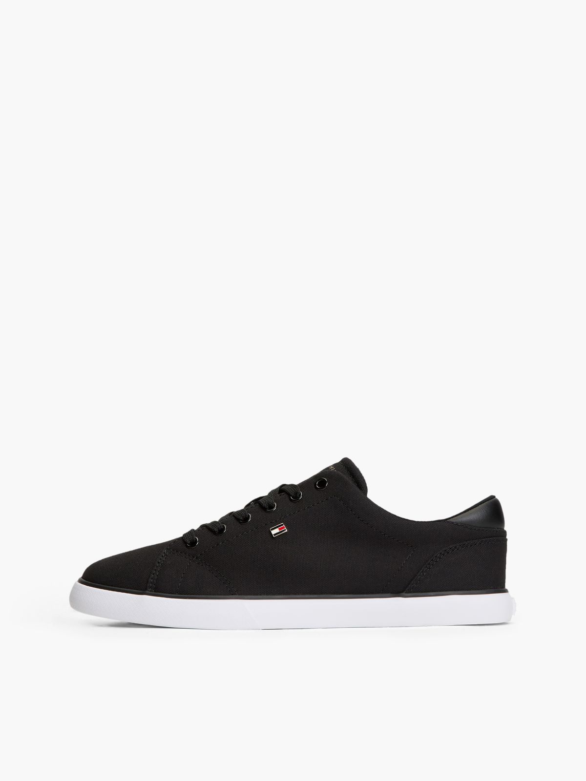 Low Profile Canvas Lace-Up Trainers — Black