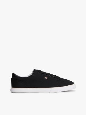 black niedrig geschnittener lace-up canvas-sneaker für damen - tommy hilfiger