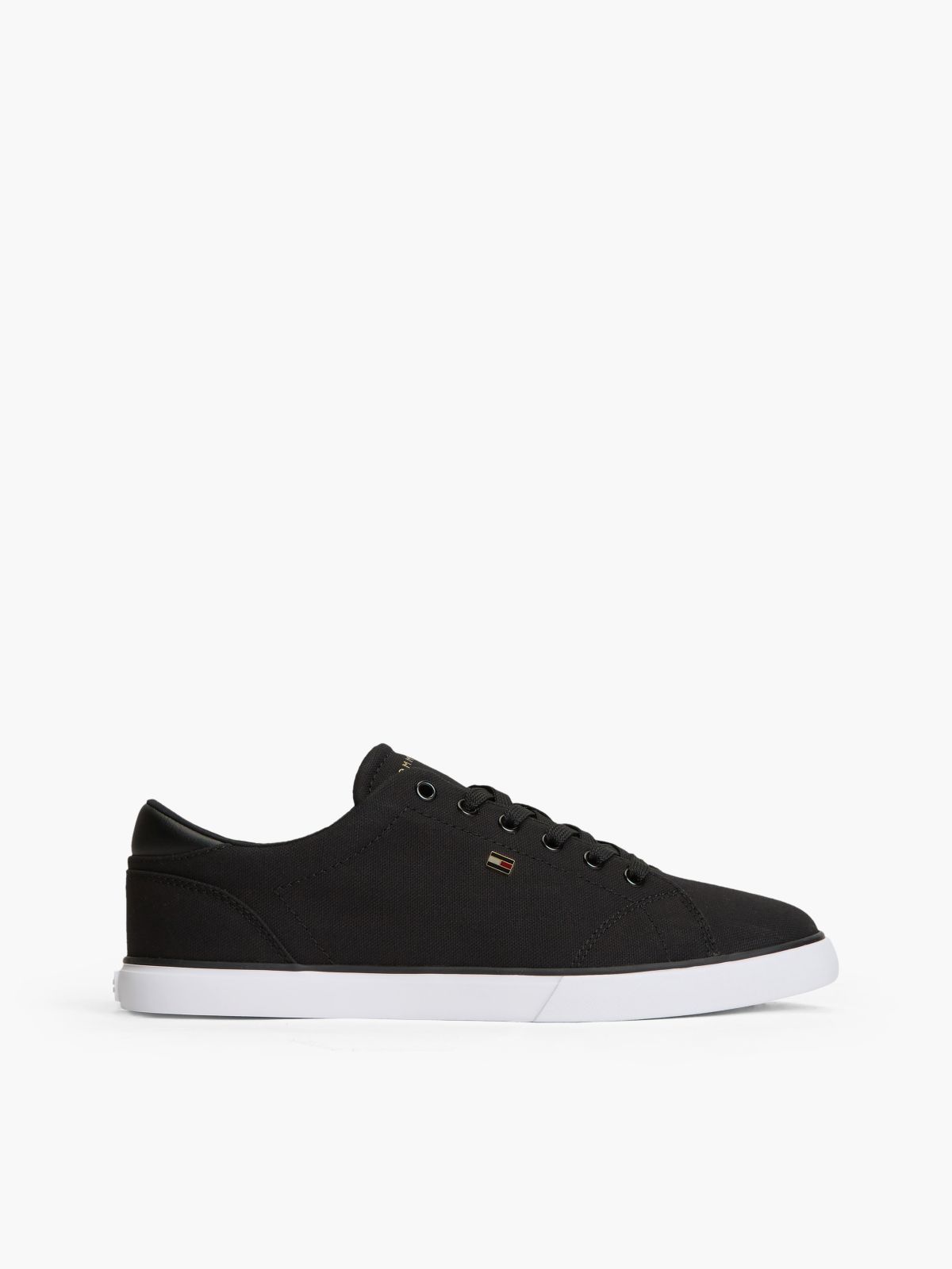 Low Profile Canvas Lace-Up Trainers — Black