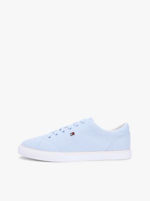blue low profile canvas lace-up trainers for women tommy hilfiger